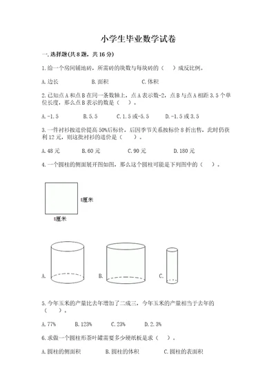 小学生毕业数学试卷（培优a卷）