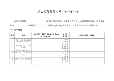 申请人经营条件未发生变化的声明