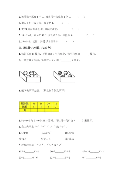 人教版二年级下册数学第二单元-表内除法(一)-测试卷精品(考点梳理).docx