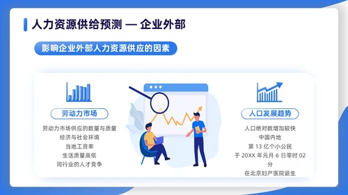 蓝色渐变扁平插画商务人力资源规划PPT模板职业规划