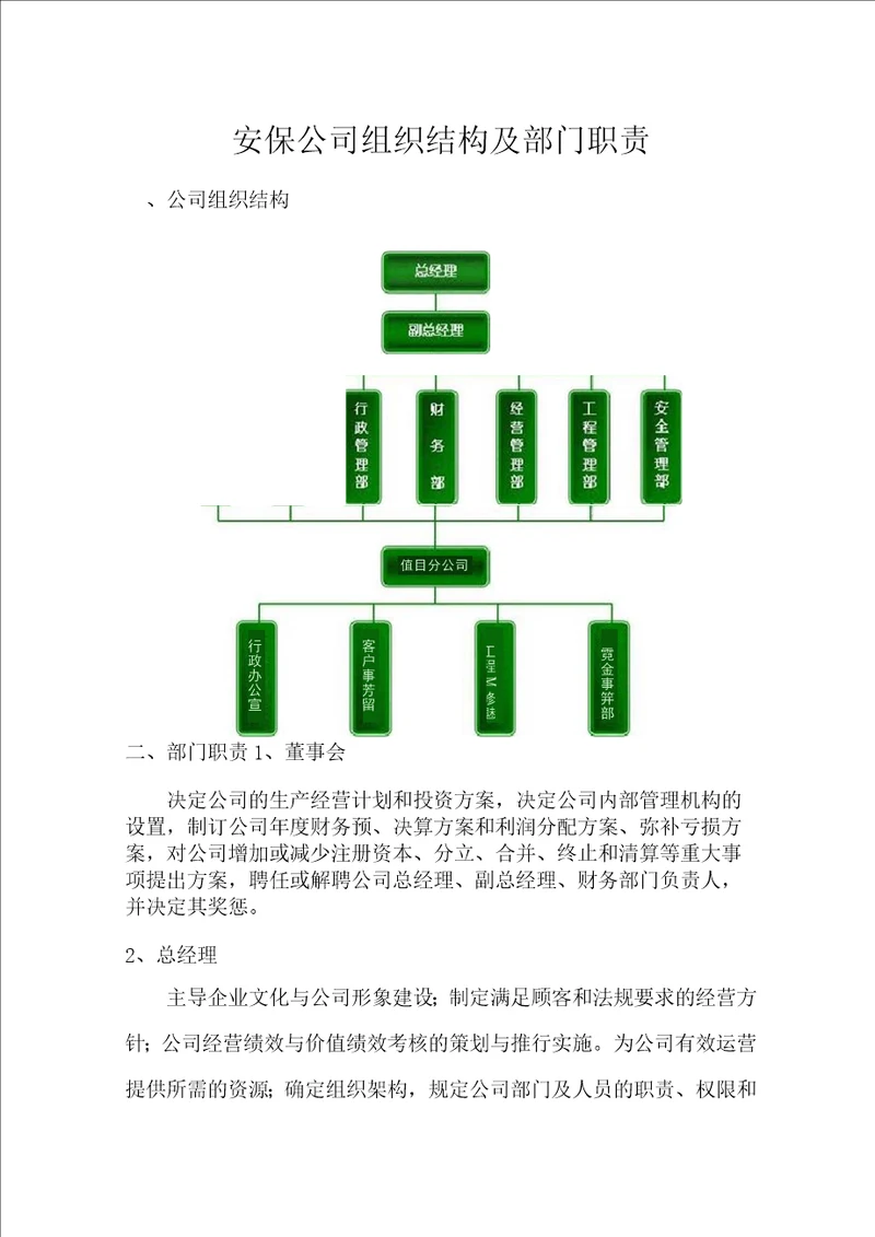 安保公司组织结构及部门职责