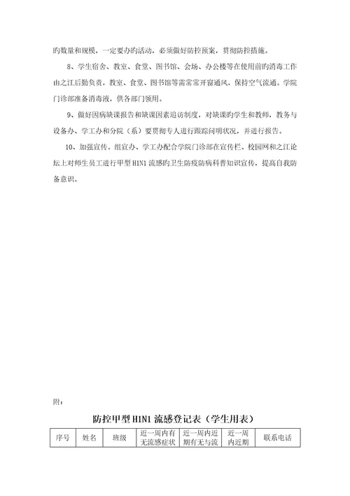 浙江工业大学防控甲型HN流感应急全新预案