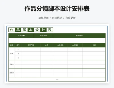 作品分镜脚本设计安排表