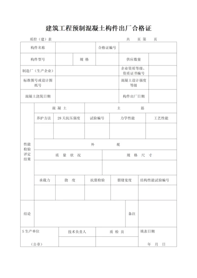 建筑工程预制混凝土构件出厂合格证