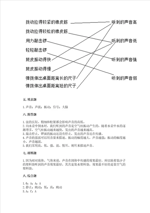 教科版科学四年级上册第一单元声音测试卷带答案