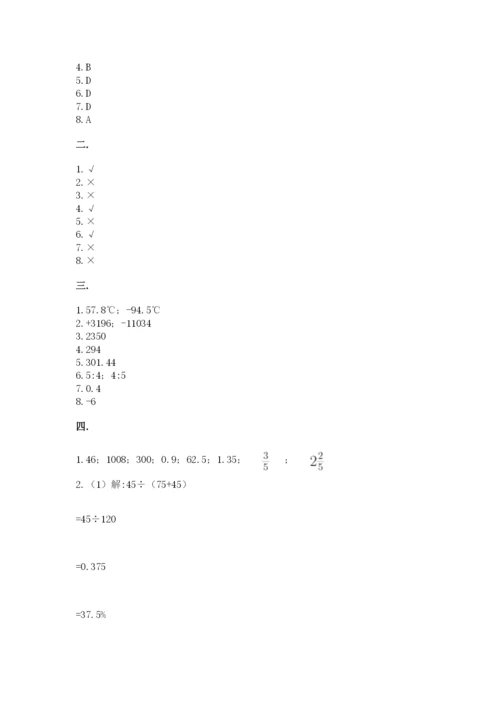人教版数学六年级下册试题期末模拟检测卷（巩固）.docx