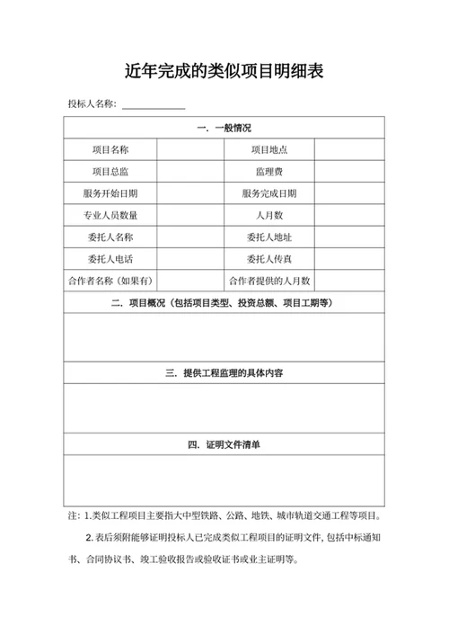 近年完成的类似项目明细表