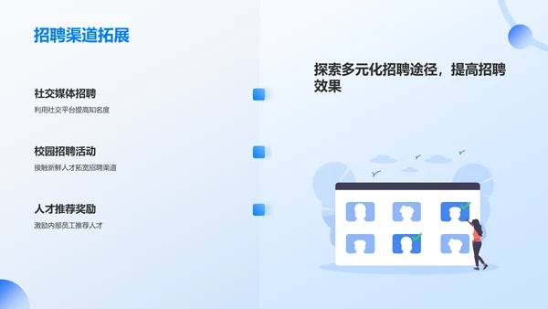 蓝色插画风人力资源通用年中工作总结汇报PPT模板