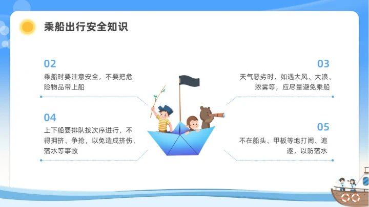 蓝色水彩插画水上交通安全教育安全培训PPT
