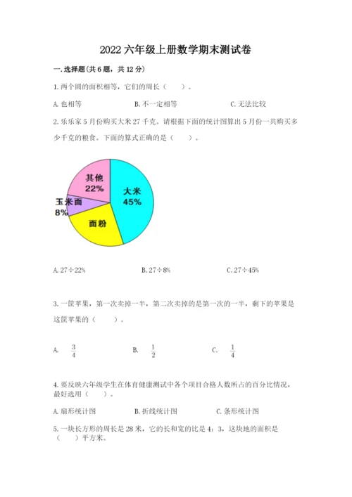 2022六年级上册数学期末测试卷含完整答案（必刷）.docx