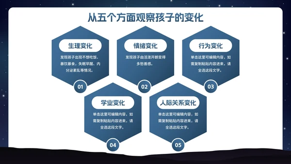 卡通插画星空关爱儿童心理健康主题班会PPT模板
