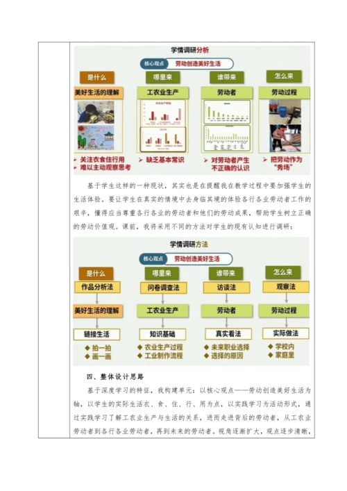 统编版四年级下册第三单元《美好生活哪里来》大单元教学设计（共7课时，表格式）