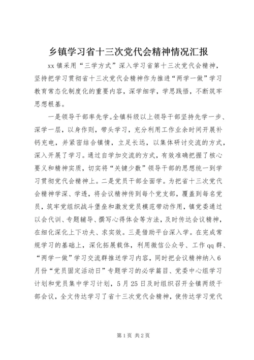 乡镇学习省十三次党代会精神情况汇报.docx
