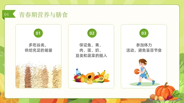 绿色简约风儿童膳食营养健康饮食知识培训PPT