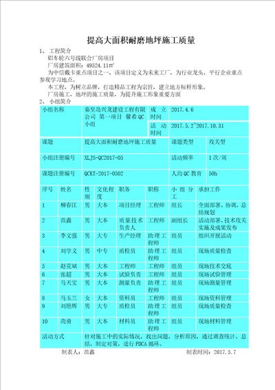 大面积耐磨地坪施工QC共22页