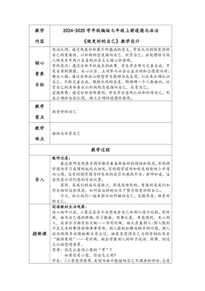 （核心素养目标）2.2《做更好的自己》表格式教学设计