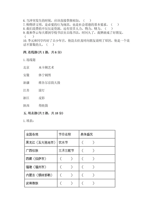 部编版四年级下册道德与法治期末测试卷及完整答案网校专用