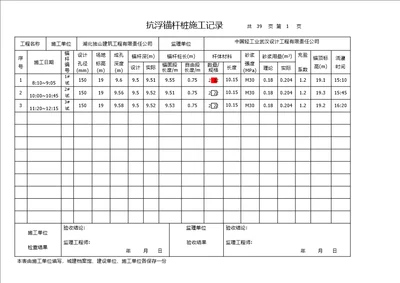 抗浮锚杆桩施工记录