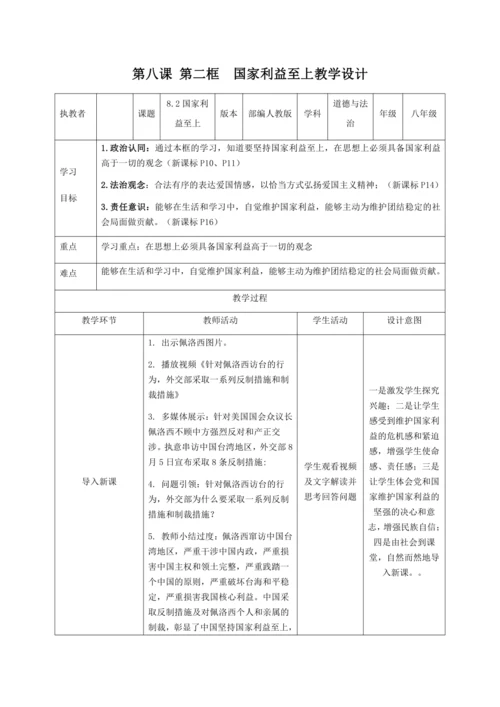 【核心素养目标】8.2坚持国家利益至上 教学设计