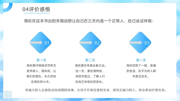 蓝色简约假如给我三天光明读书分享PPT模板