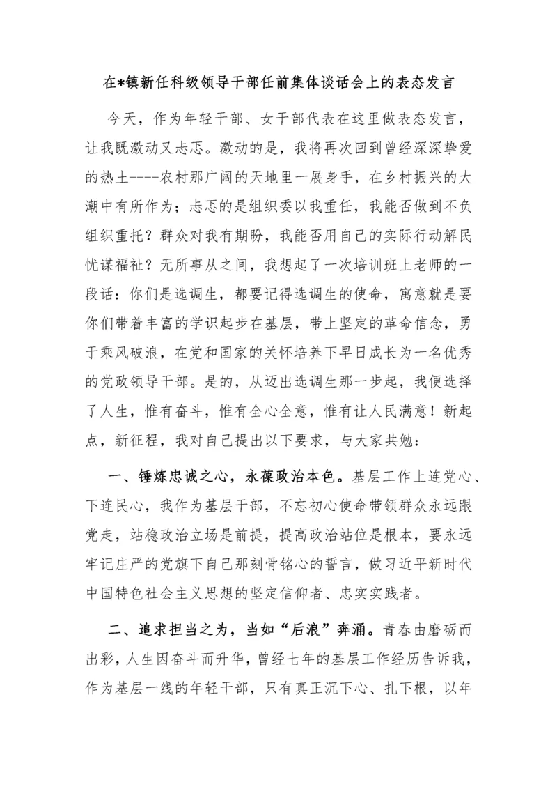 【讲话致辞】在镇新任科级领导干部任前集体谈话会上的表态发言汇编-5篇.docx