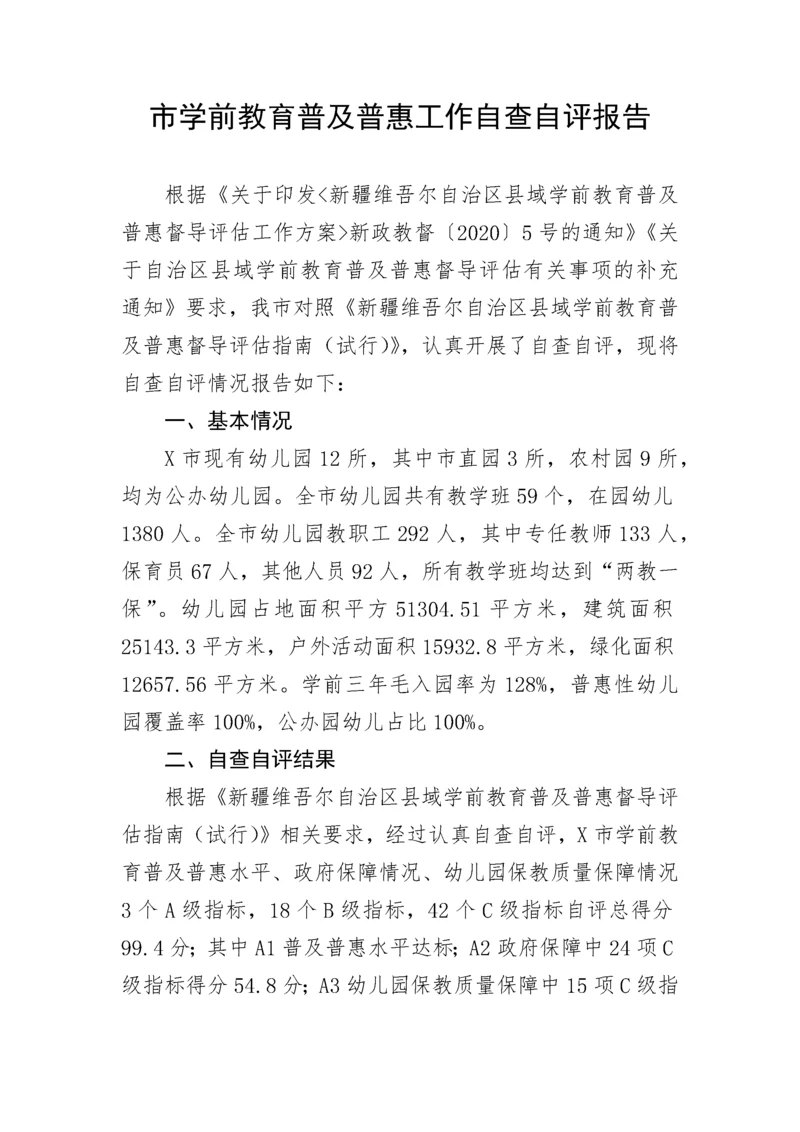 【教育系统】市学前教育普及普惠工作自查自评报告.docx