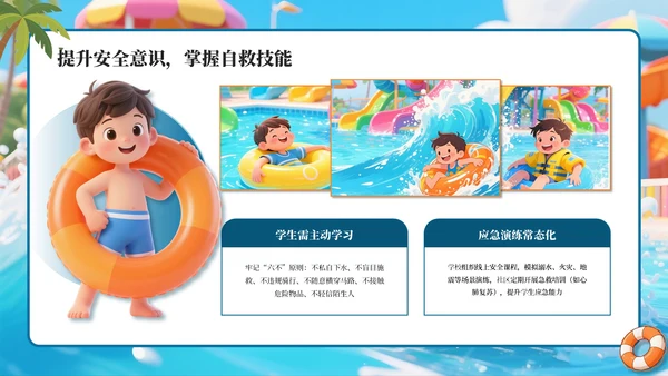 蓝色卡通暑假安全教育通用PPT模板