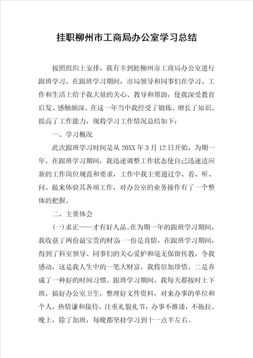 挂职柳州市工商局办公室学习总结