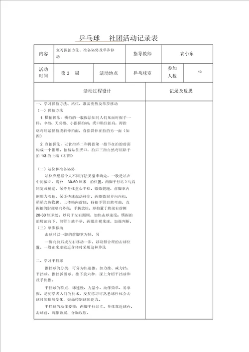 乒乓球社团活动记录表