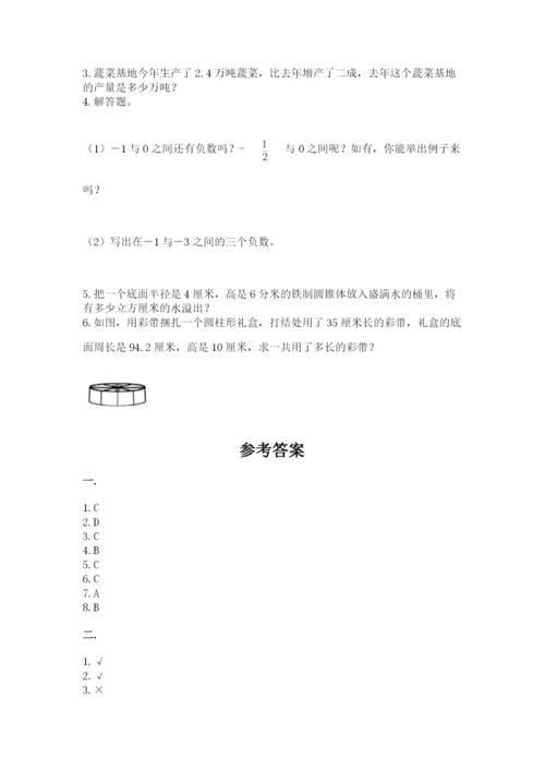 小升初数学考前检测试题附答案（研优卷）.docx