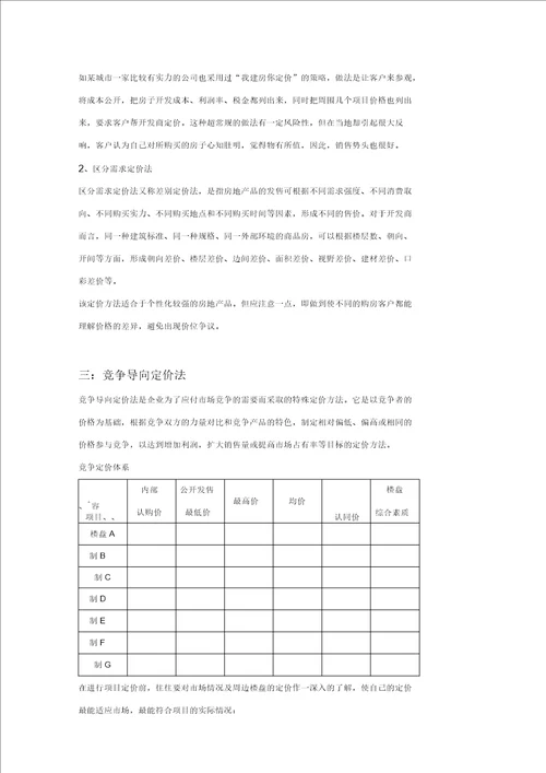 房地产项目定价方法