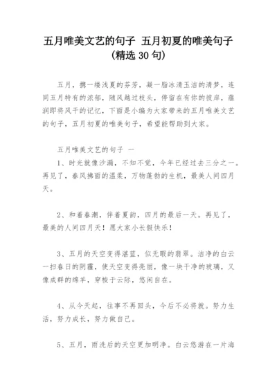 五月唯美文艺的句子 五月初夏的唯美句子(精选30句).docx