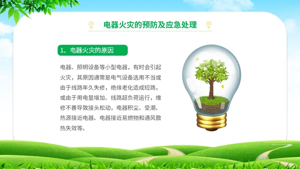 简约清新草地蓝天企业上班人办公室用电安全学习培训模板