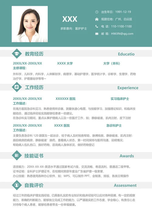 秋招医护护士求职简历套装