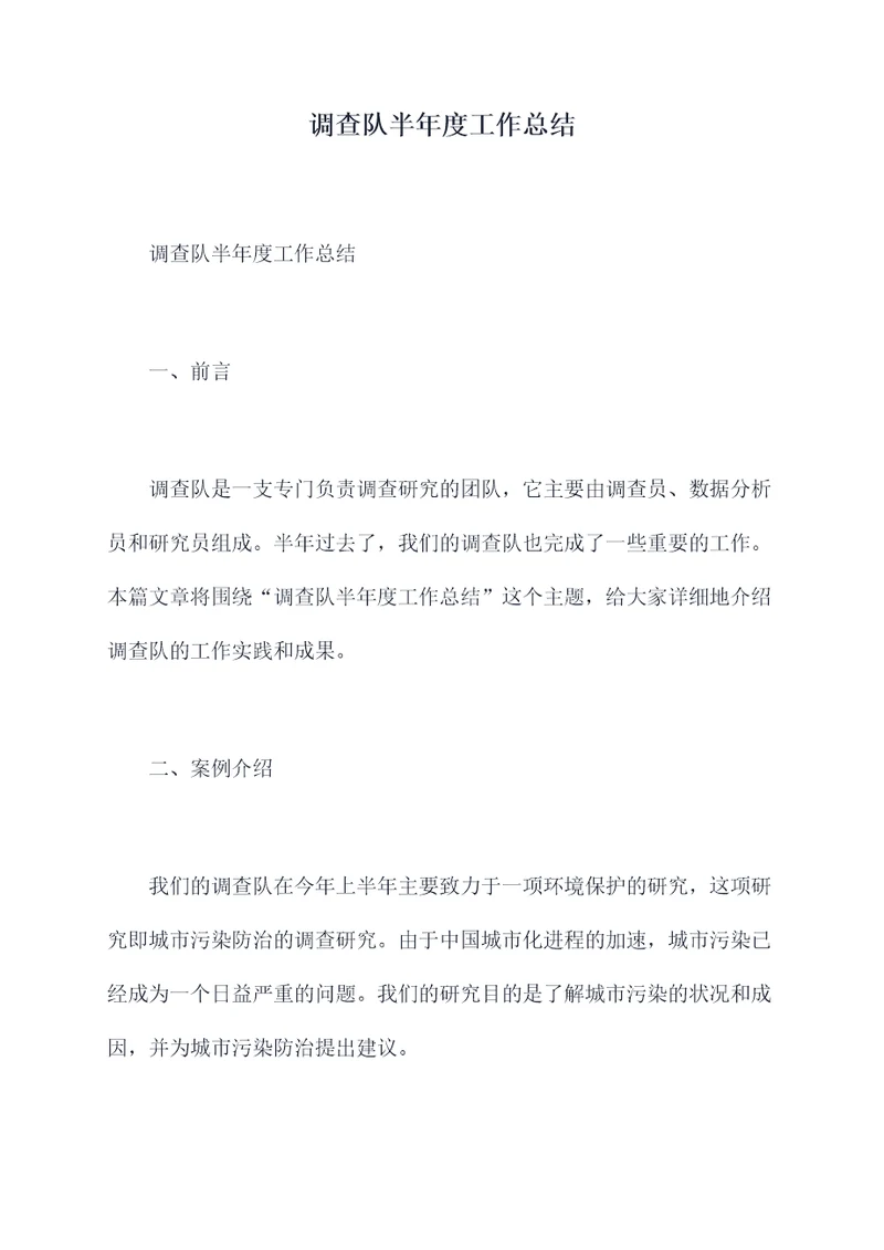 调查队半年度工作总结