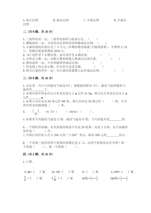 河南省平顶山市六年级下册数学期末测试卷精品（必刷）.docx
