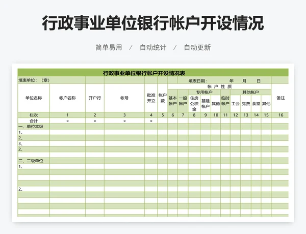 行政事业单位银行帐户开设情况表