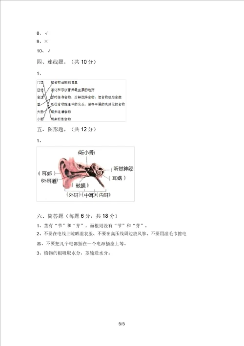 大象版四年级科学上册期中考试带答案