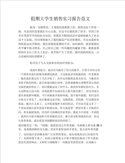 假期大学生销售实习报告范文