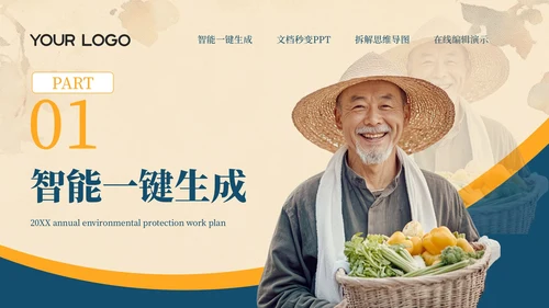 橙色商务风20XX年度环保工作计划PPT模板