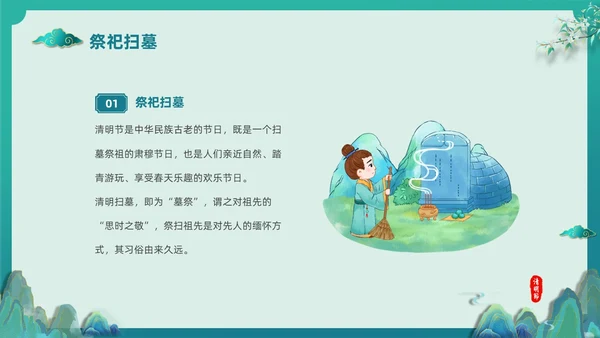绿色国潮风中国传统节气介绍4月5日清明节介绍主题班会PPT