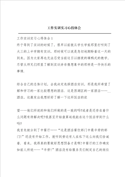 工作实训实习心得体会