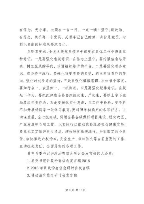 县委书记讲政治有信念研讨会发言稿.docx