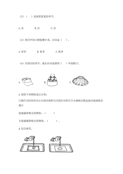 教科版科学二年级上册期末考试试卷基础题