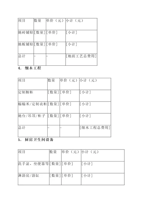 家装工人报价单