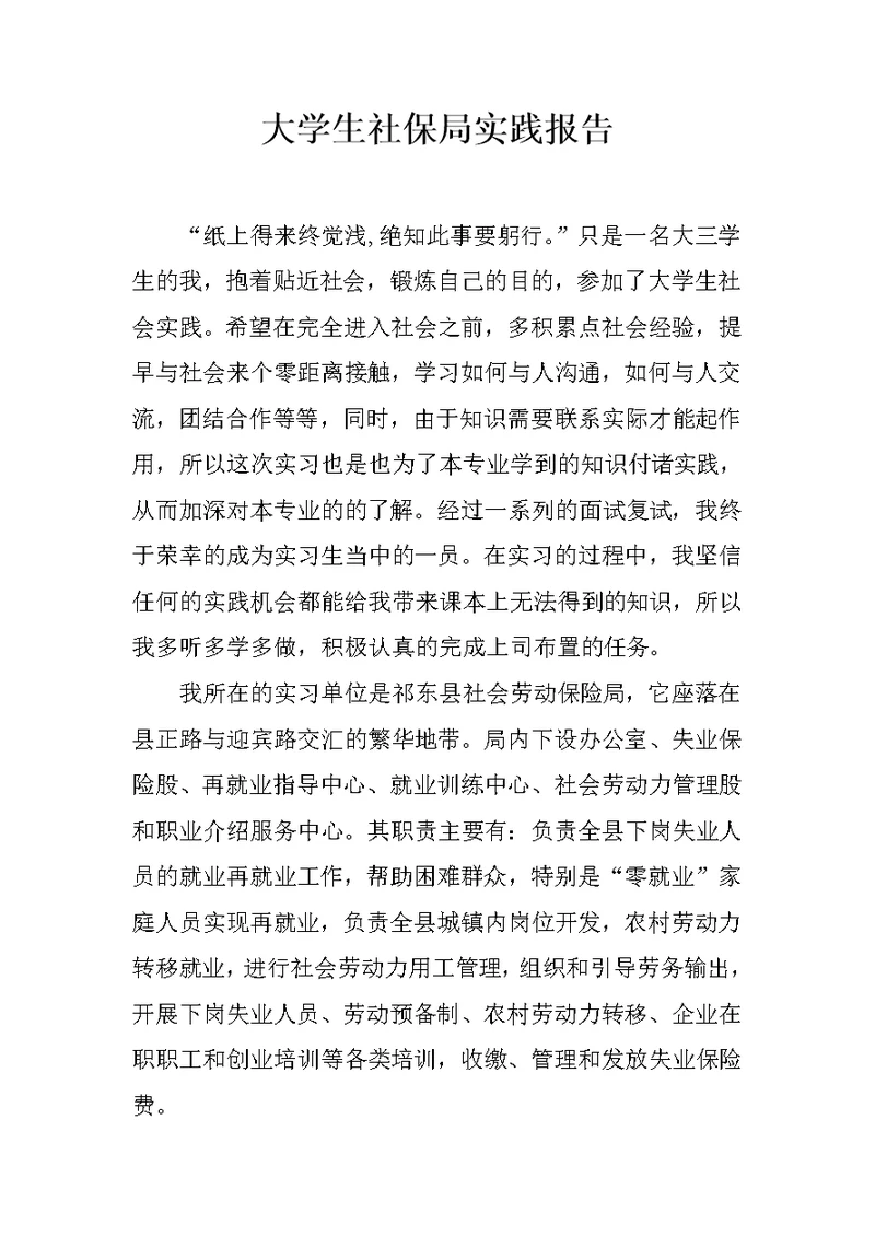 大学生社保局实践报告