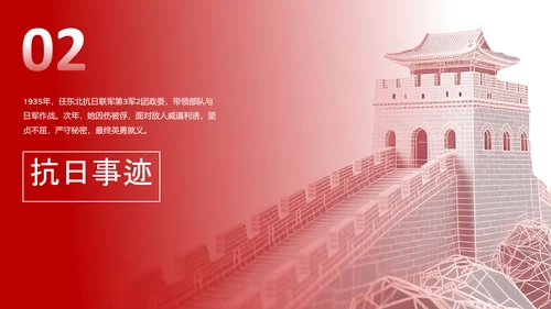 红色简约民族英雄赵一曼介绍PPT模板