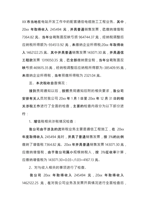 个人税务自查报告范文