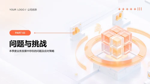 橙色3D风季度复盘报告PPT模板