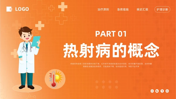 橙色简约热射病急救及护理措施PPT模板宣传PPT动态PPT